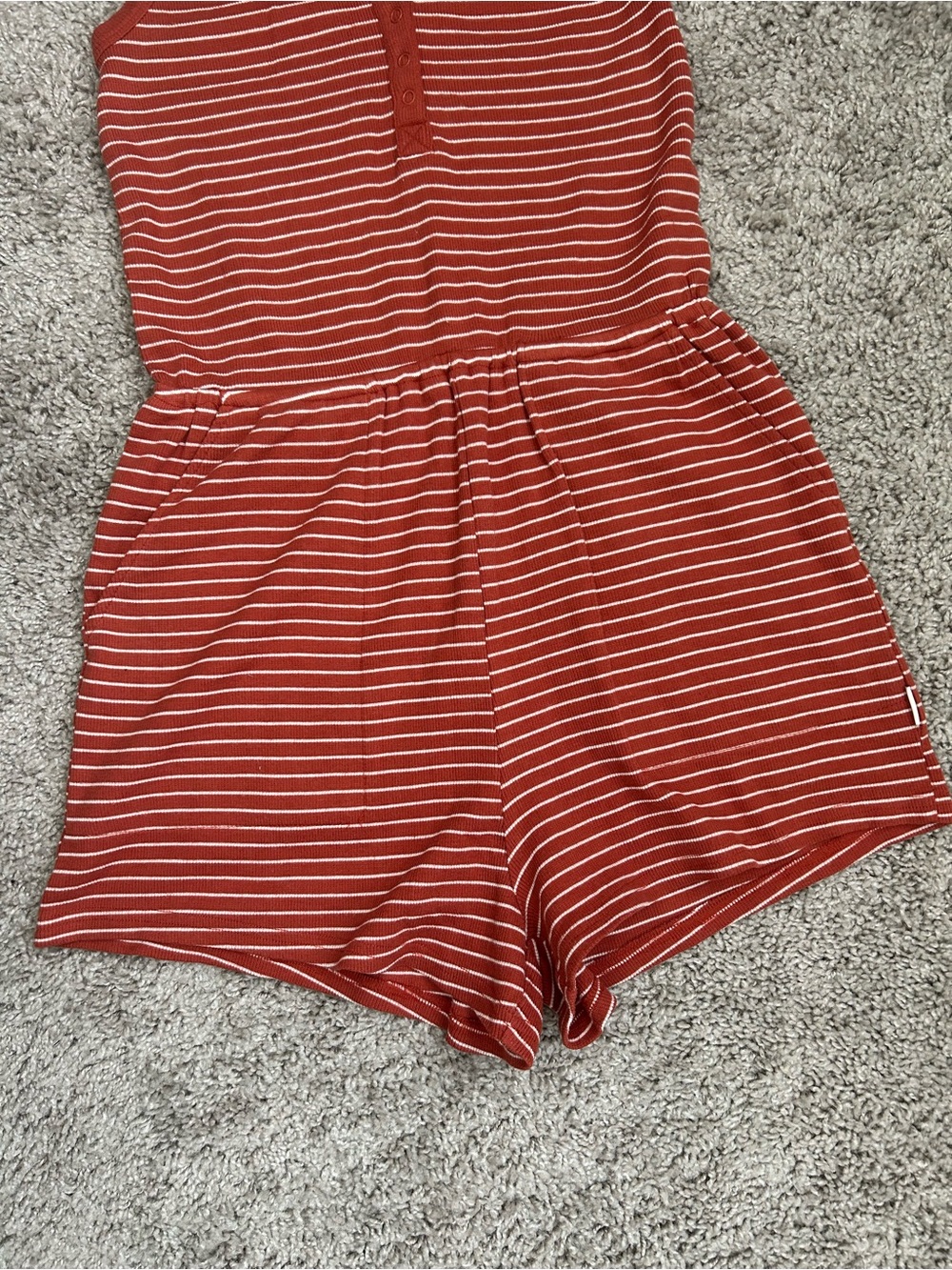 Rust Stripe Rib-Knit Romper - Picture 3 of 7